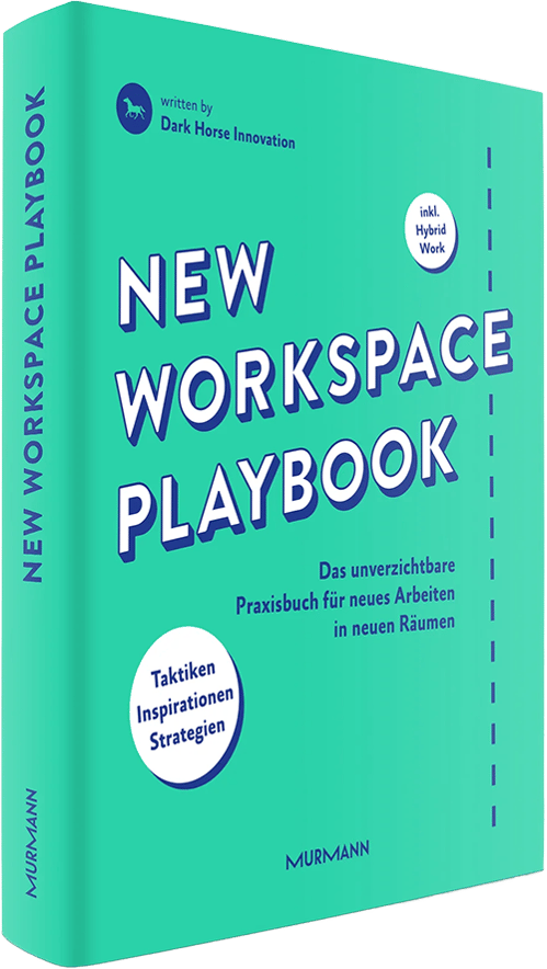 Türkises Hardcover mit Untertitel „Das unverzichtbare Praxisbuch für neues Arbeiten in neuen Räumen“, Störer „Taktiken, Inspirationen, Strategien“ und Hinweis „inkl. Hybrid Work“, erschienen bei Murmann