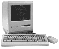 Klassischer Macintosh mit beigem Kompaktgehäuse, Tastatur und Maus als Animation