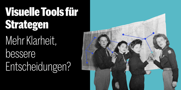 Vier Frauen in Uniform vor einer großen Landkarte, darüber ein blaues Netz aus Punkten und Linien