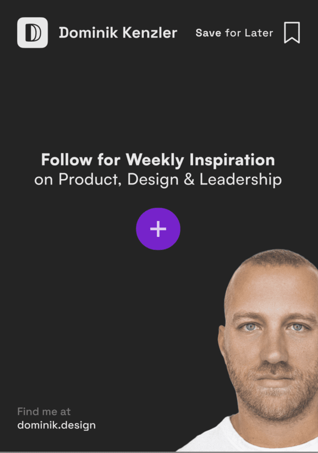 Abschlussseite mit Porträt von Dominik Kenzler und dem Hinweis auf wöchentliche Impulse zu Product, Design und Leadership