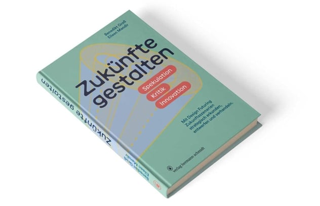 Buch „Zukünfte gestalten" von Benedikt Groß und Eileen Mandir mit den Schlagworten Spekulation, Kritik, Innovation und dem Untertitel zu Design Futuring