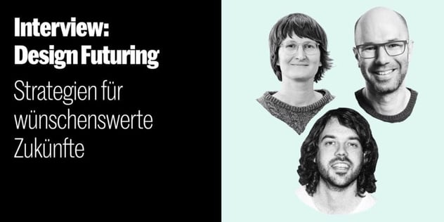 Freigestellte Schwarzweiß-Porträts von zwei Männern und einer Frau vor mintfarbenem Hintergrund
