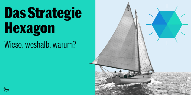 Schwarzweißfoto eines Segelboots mit Crew auf hoher See, daneben ein blau-türkises Sechseck mit Strahlenkranz; Zusatz „Wieso, weshalb, warum?“