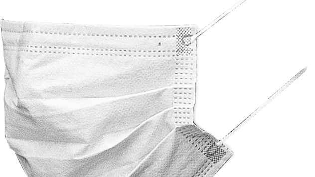 Weiße medizinische Einweg-Gesichtsmaske mit Faltenbalg und Gummibändern