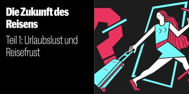 Illustration: Frau mit langen roten Haaren zieht einen Rollkoffer, dahinter ein großes pinkes Fragezeichen